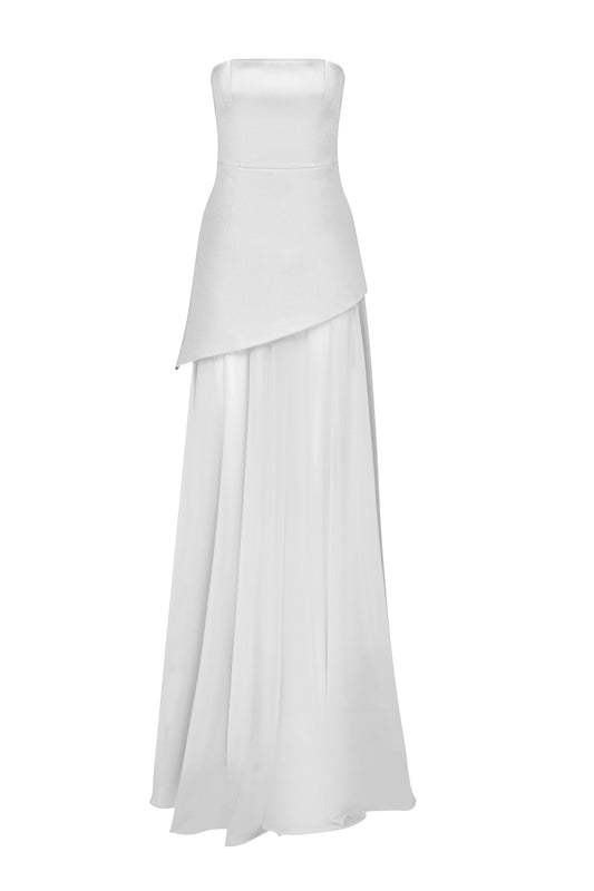 Kaila - White Strapless Asymmetric Maxi Dress